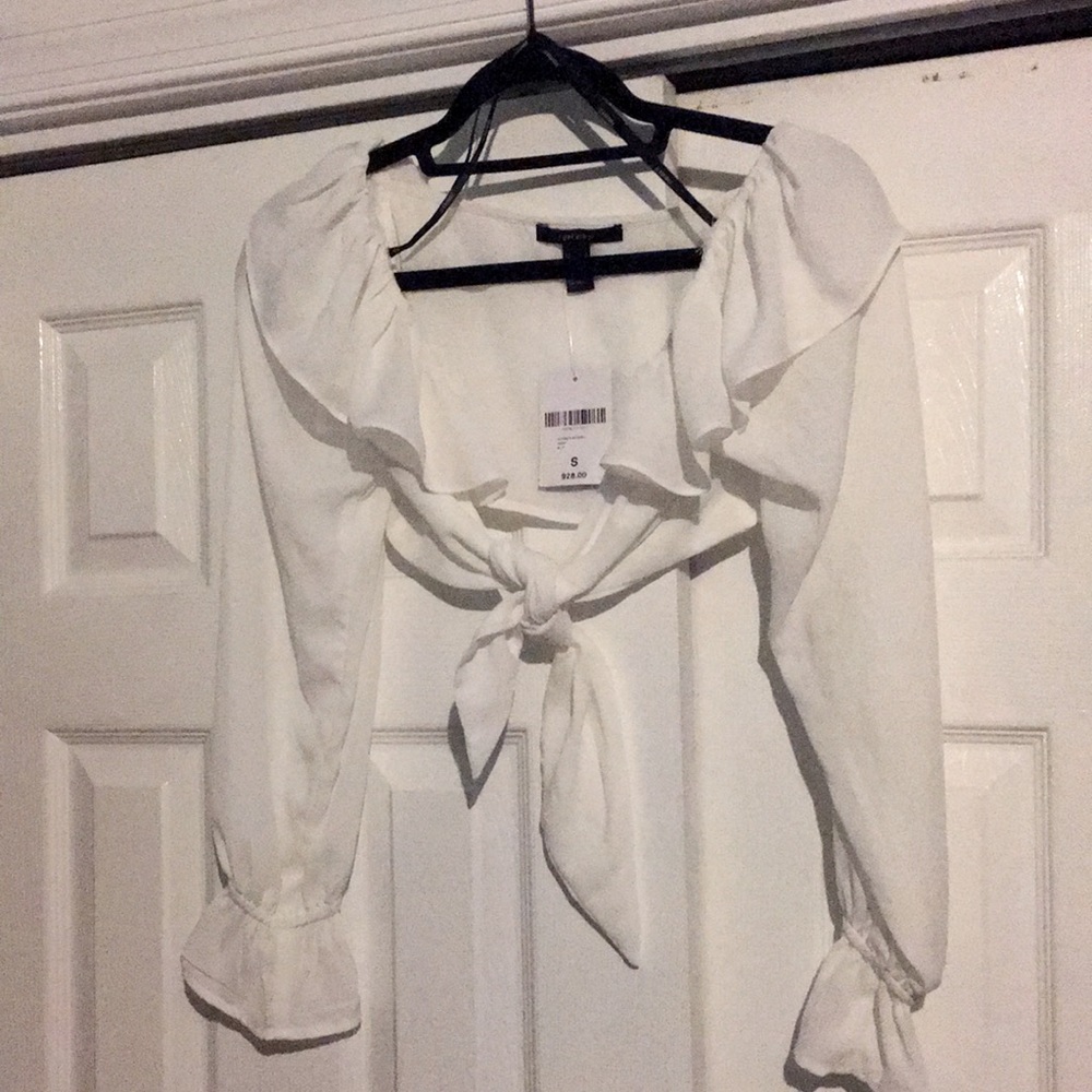 Forever 21 small white (ruffles on shoulders & wrist) long sleeves crop top $15